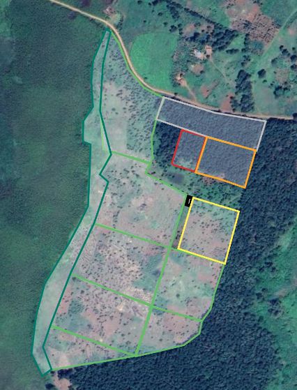 Aerial image of the estate with research blocks A, B and C outlined